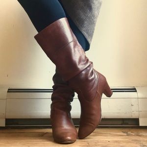 Brown Leather Mid Calf Slouchy Boots